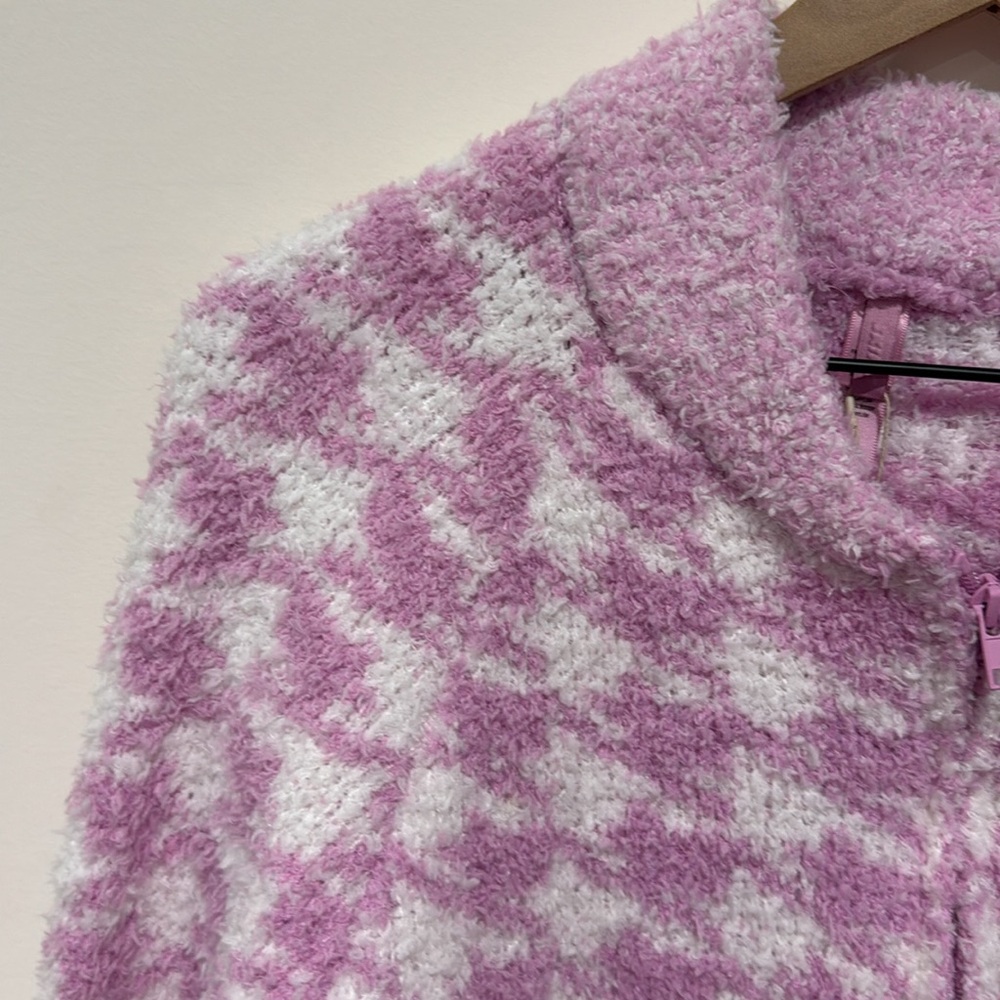 NEW •Skims • Women’s Cozy Knit Zip Up Sweater Pink White Houndstooth Large - Picture 4 of 5
